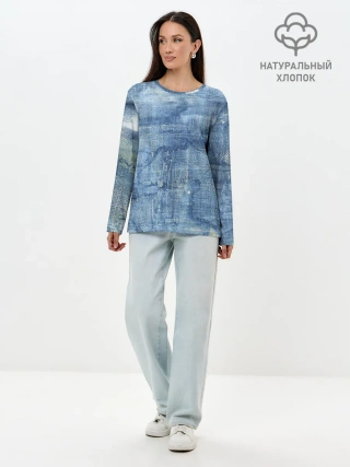 Лонгслив женский. Хлопок / Джинсовые мазки