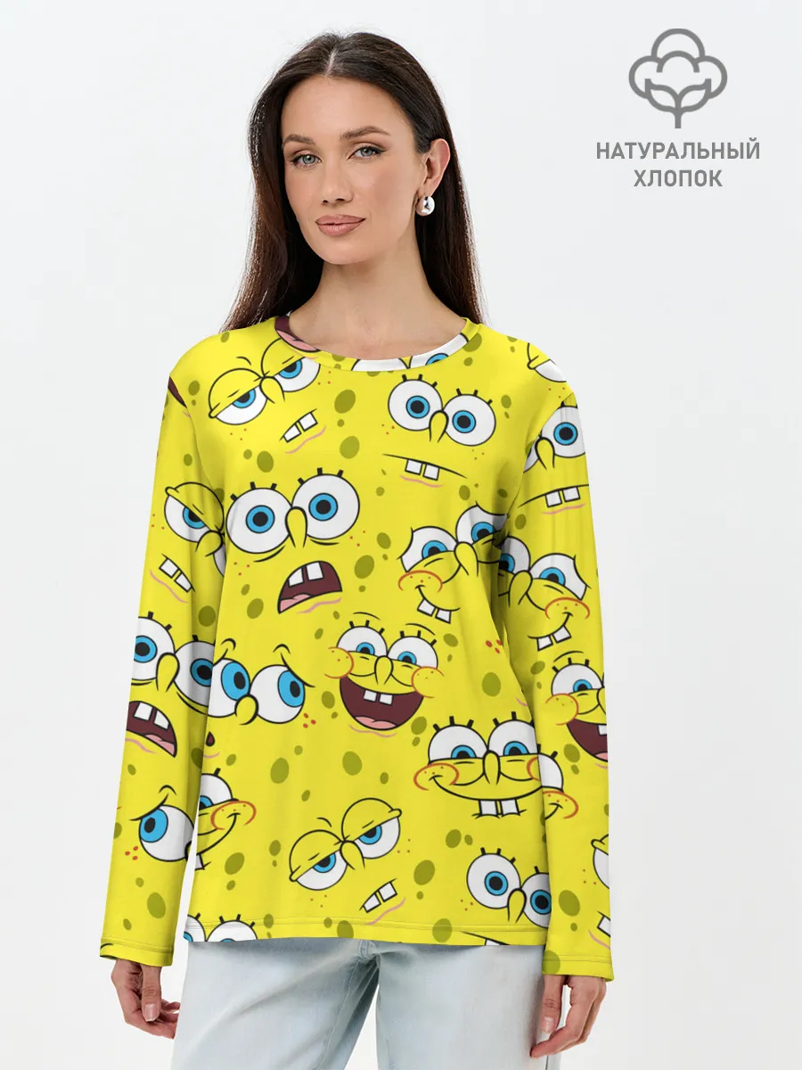 Лонгслив женский. Хлопок / Губка Боб / SpongeBob pattern