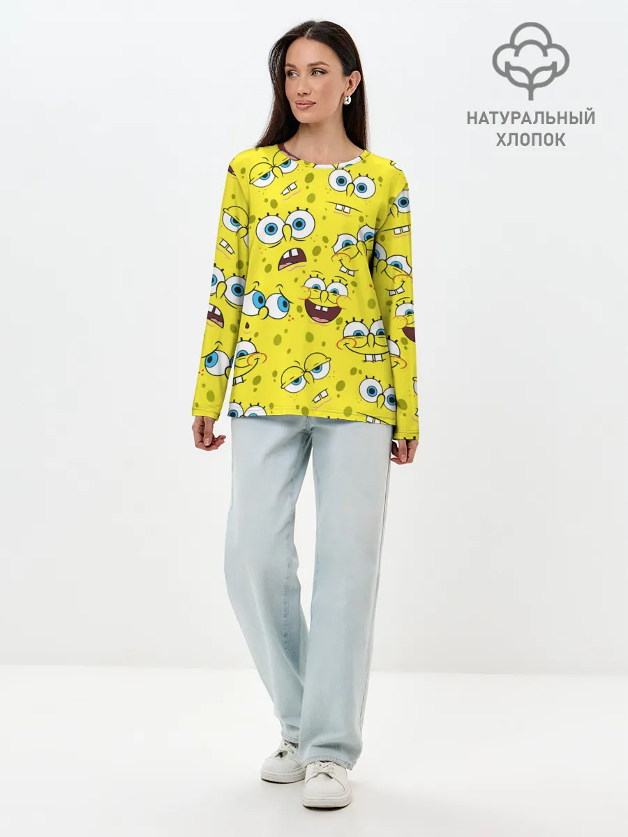 Лонгслив женский. Хлопок / Губка Боб / SpongeBob pattern