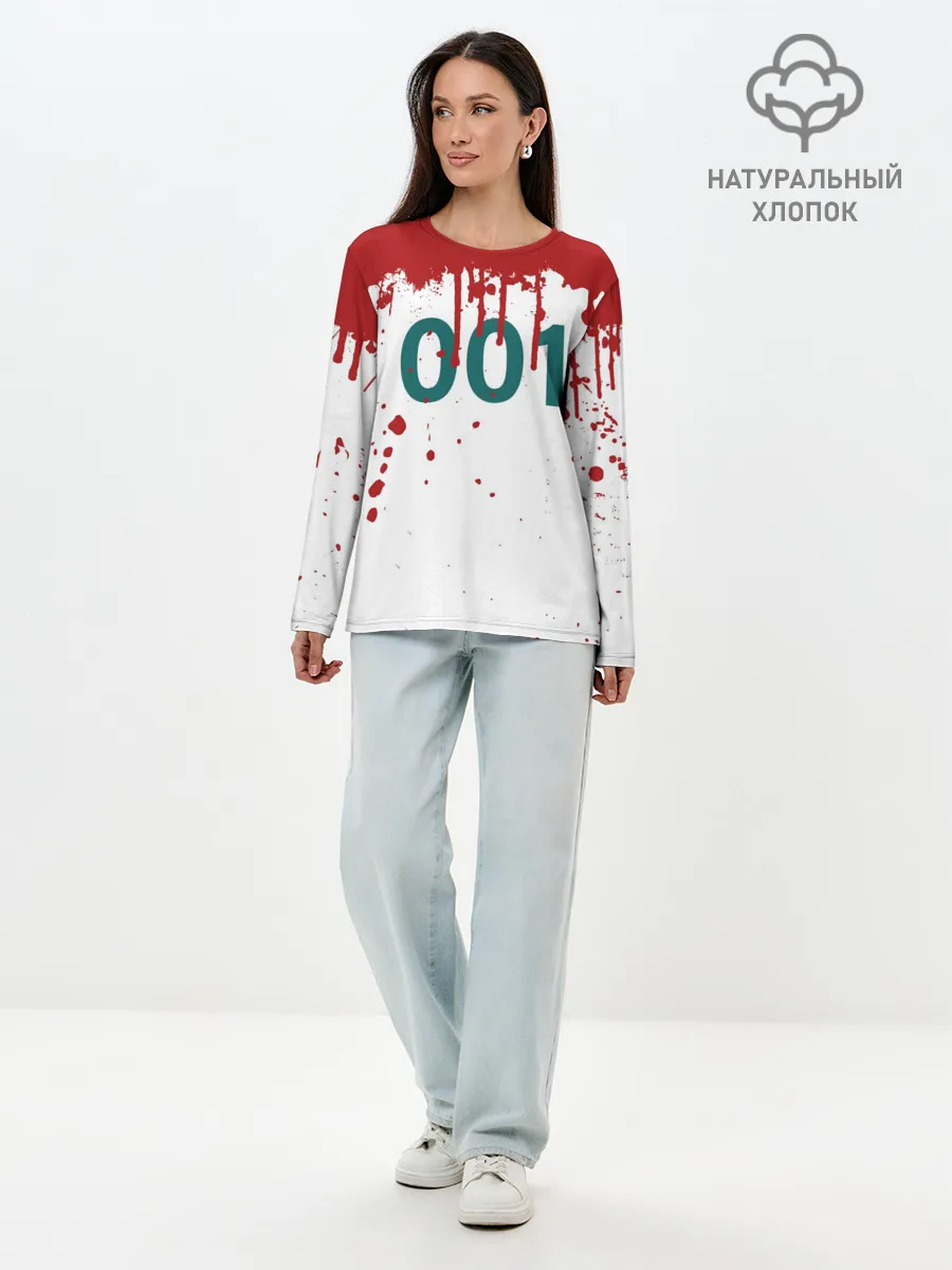 Лонгслив женский. Хлопок / ИГРА В КАЛЬМАРА ПЕРСОНАЖ 001 КРОВЬ