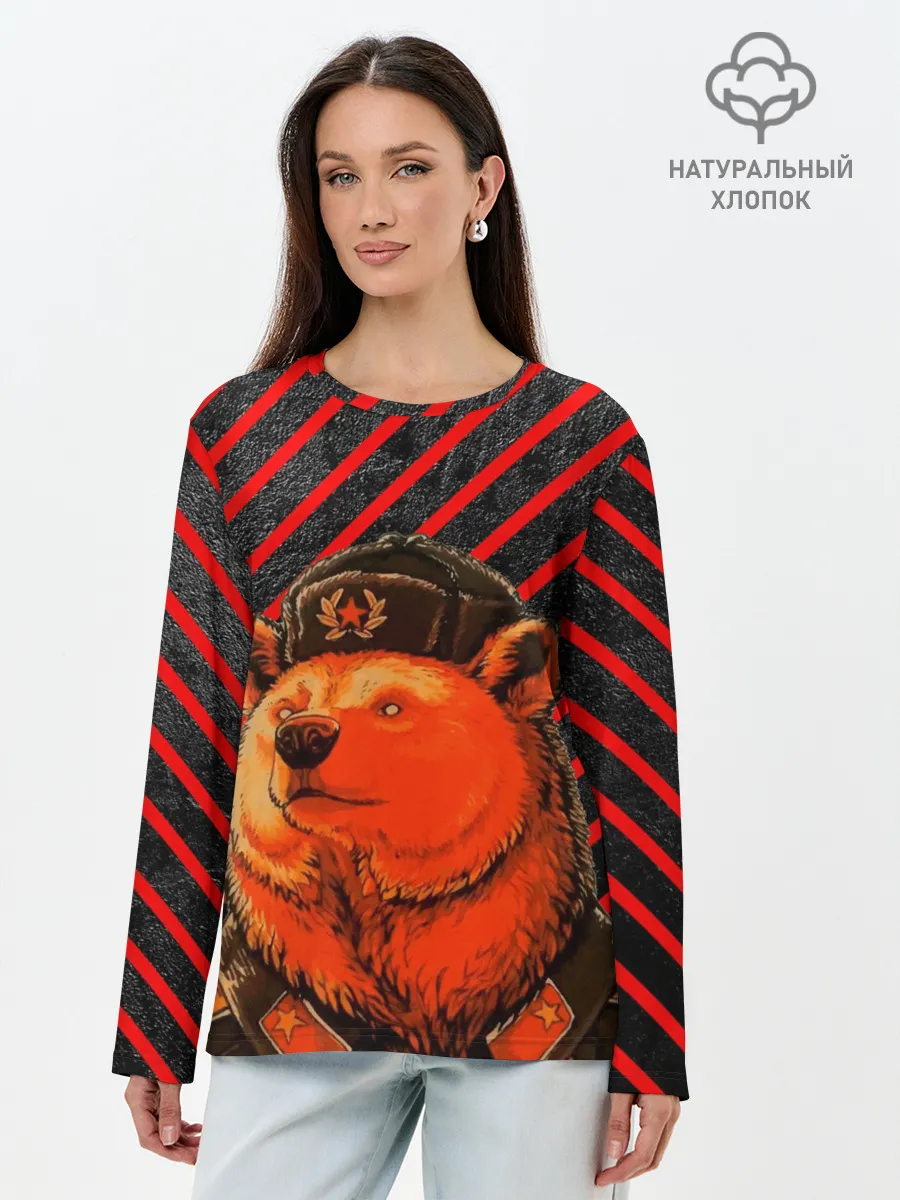 Лонгслив женский. Хлопок / Медведь в форме