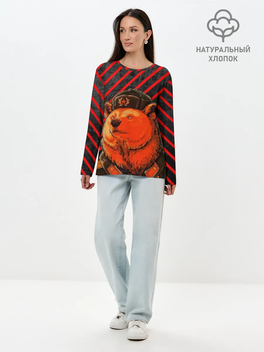 Лонгслив женский. Хлопок / Медведь в форме