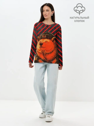 Лонгслив женский. Хлопок / Медведь в форме