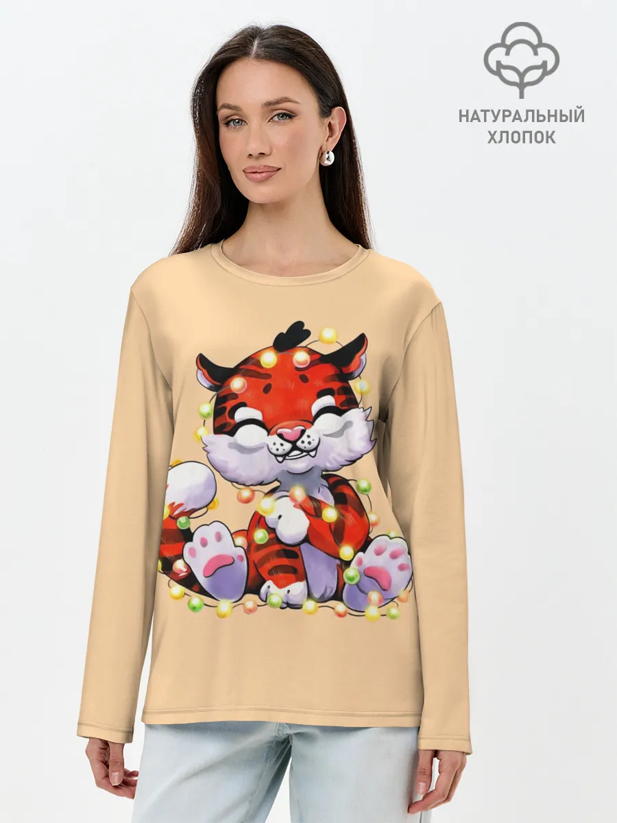 Лонгслив женский. Хлопок / Новогодний тигрёнок
