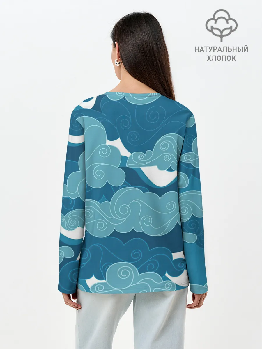 Лонгслив женский. Хлопок / Облака Греции