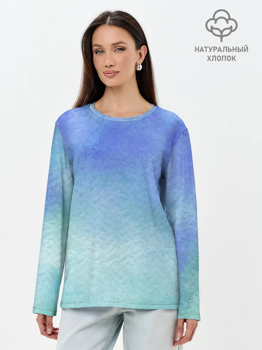 Лонгслив женский. Хлопок / Небесная синева