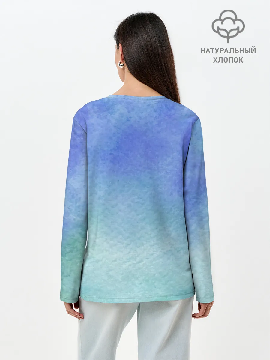 Лонгслив женский. Хлопок / Небесная синева