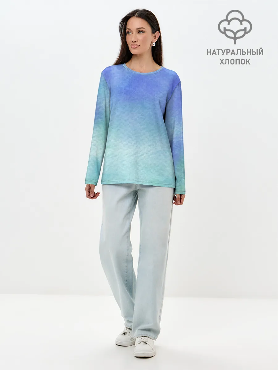 Лонгслив женский. Хлопок / Небесная синева