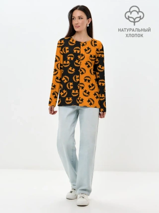 Лонгслив женский. Хлопок / УЛЫБКА ТЫКВЫ / ХЕЛЛОУИН