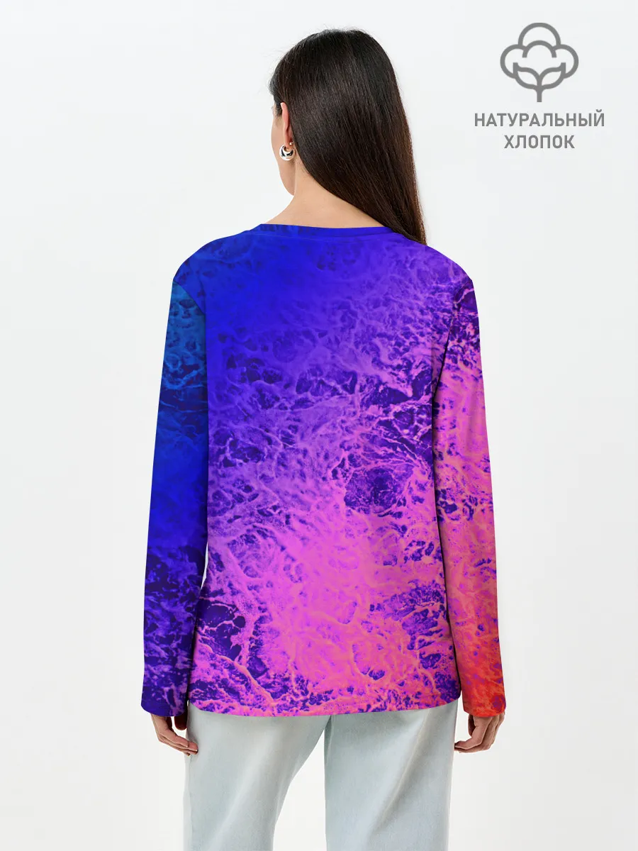 Лонгслив женский. Хлопок / Абстрактный пурпурно-синий