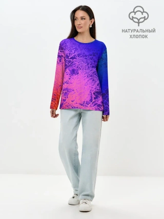 Лонгслив женский. Хлопок / Абстрактный пурпурно-синий