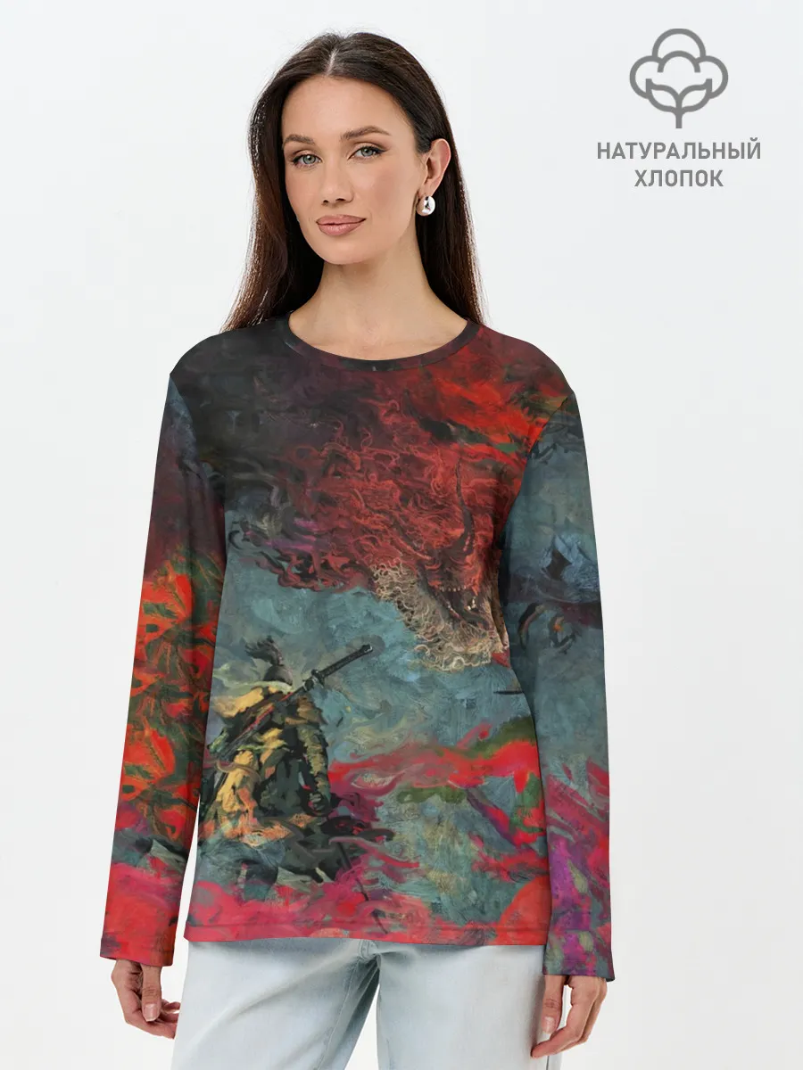 Лонгслив женский. Хлопок / Sekiro Самурай против дракона