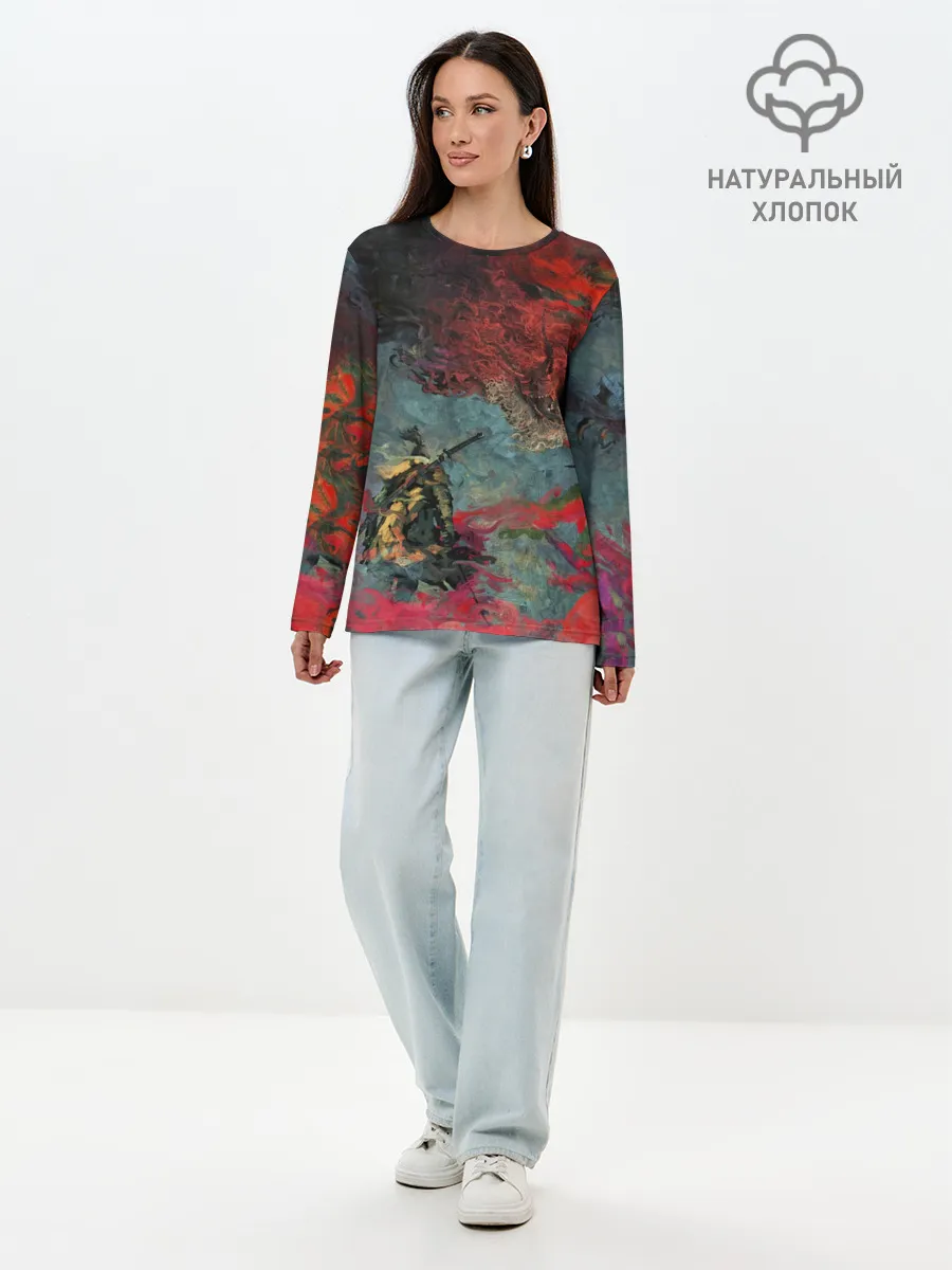 Лонгслив женский. Хлопок / Sekiro Самурай против дракона
