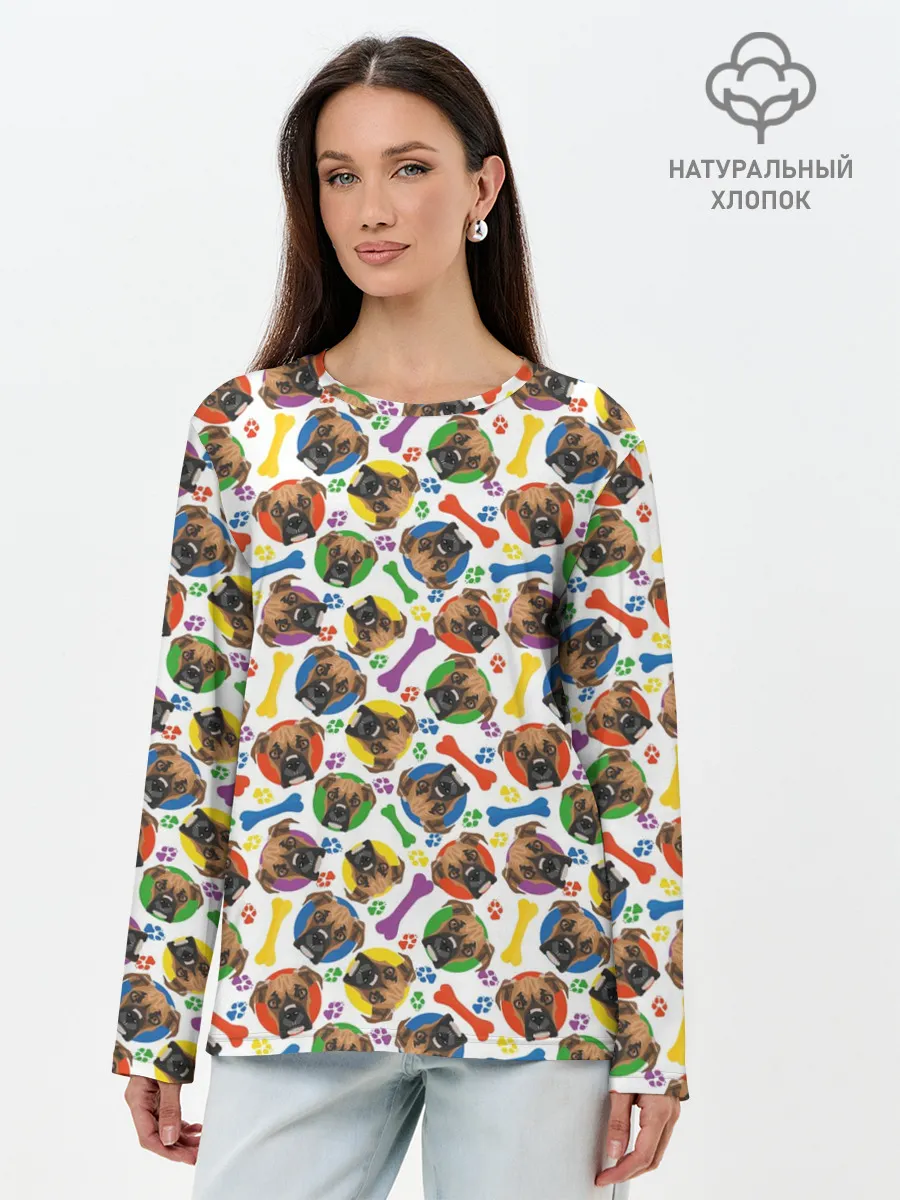 Лонгслив женский. Хлопок / Немецкий Боксёр