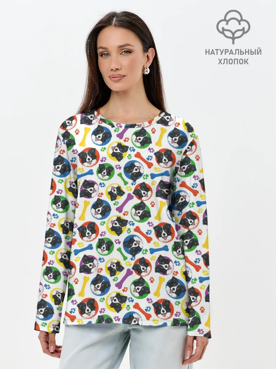 Лонгслив женский. Хлопок / Бордер-Колли