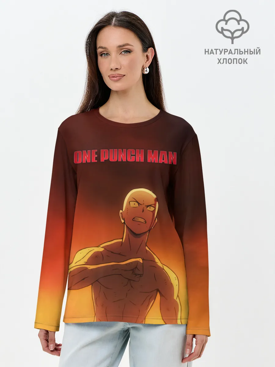 Лонгслив женский. Хлопок / Сайтама в огне One Punch-Man