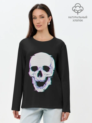 Лонгслив женский. Хлопок / Неоновый светящийся череп