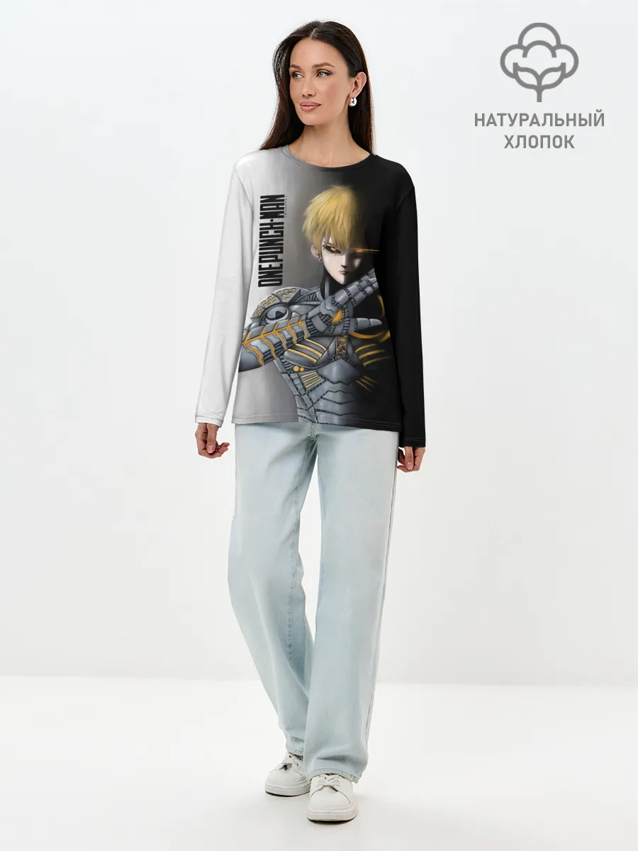 Лонгслив женский. Хлопок / Металлическое тело Геноса One Punch-Man