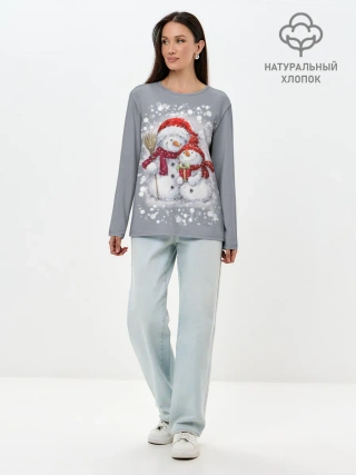 Лонгслив женский. Хлопок / Два снеговика