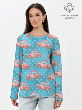 Лонгслив женский. Хлопок / Машинки детский рисунок