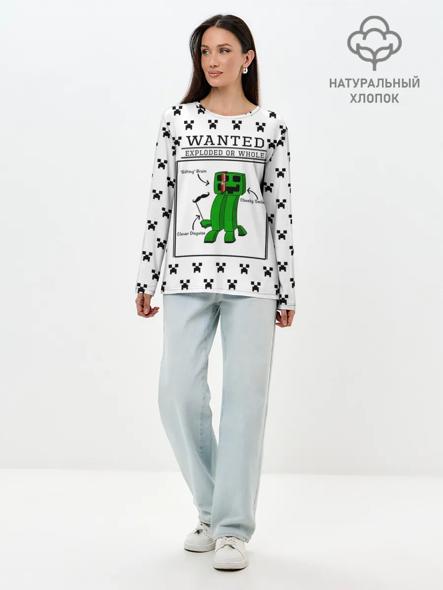 Лонгслив женский. Хлопок / Внутреннее строение Крипера | Minecraft