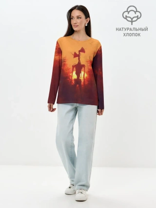 Лонгслив женский. Хлопок / СИРЕНОГОЛОВЫЙ НА ЗАКАТЕ