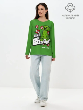 Лонгслив женский. Хлопок / LIKE A BOSS Minecraft Creepe
