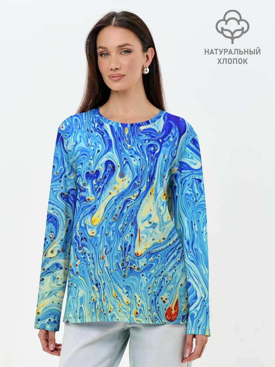 Лонгслив женский. Хлопок / Сползающие краски