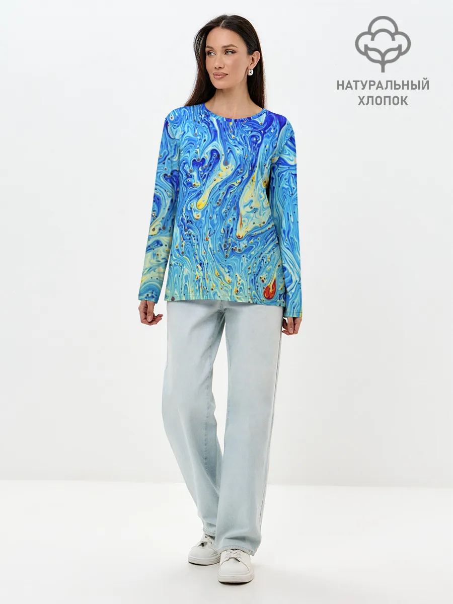 Лонгслив женский. Хлопок / Сползающие краски