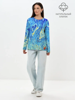 Лонгслив женский. Хлопок / Сползающие краски