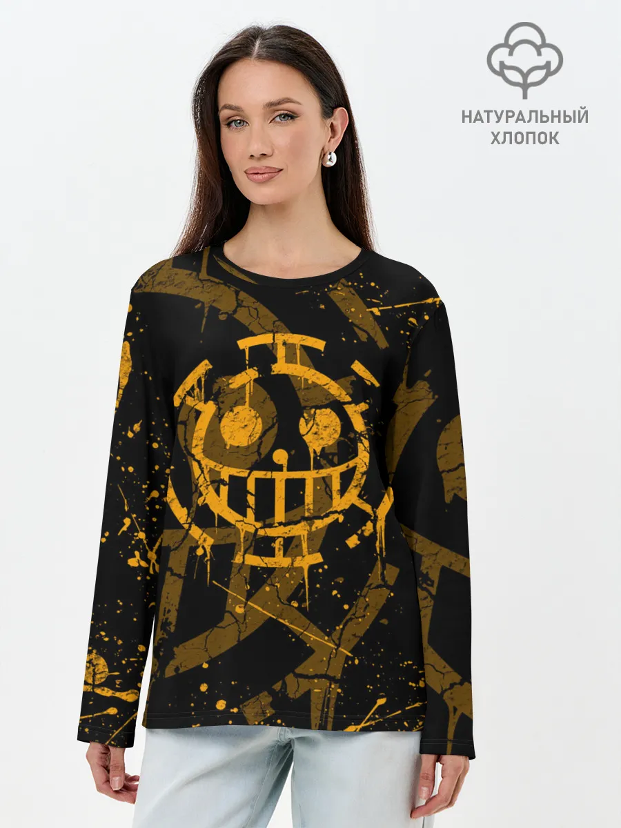 Лонгслив женский. Хлопок / ВАН ПИС ПИРАТЫ ЖЁЛТЫЙ ЛОГО