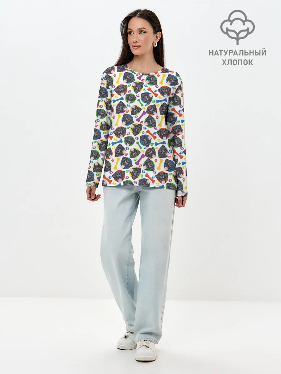 Лонгслив женский. Хлопок / Чёрный Лабрадор