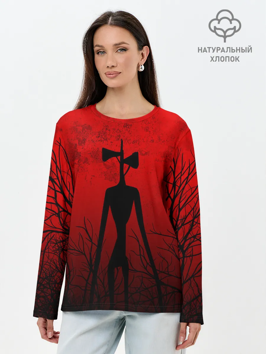Лонгслив женский. Хлопок / СИРЕНОГОЛОВЫЙ В ТЁМНОМ ЛЕСУ