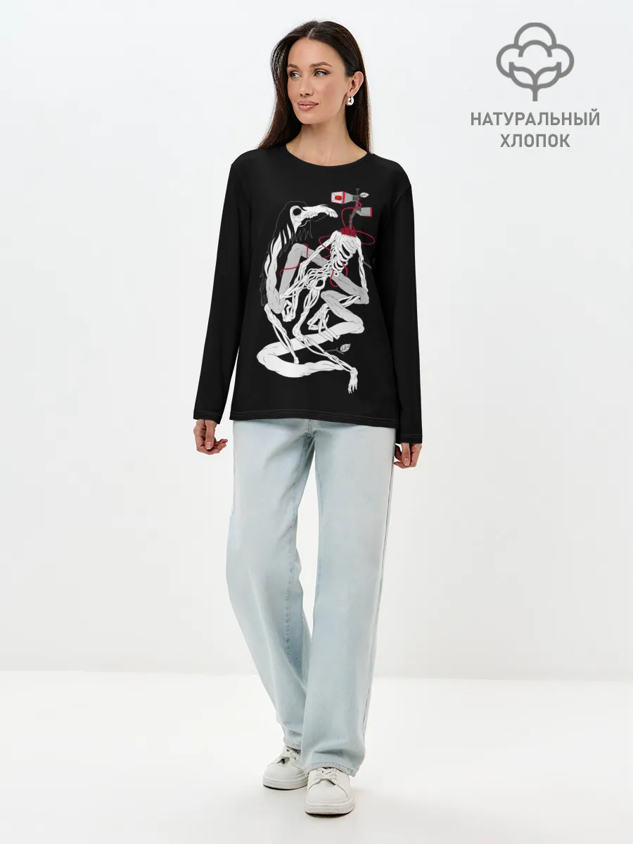 Лонгслив женский. Хлопок / СИРЕНОГОЛОВЫЙ И ЛОШАДЬ | SIREN HEAD & HORSE