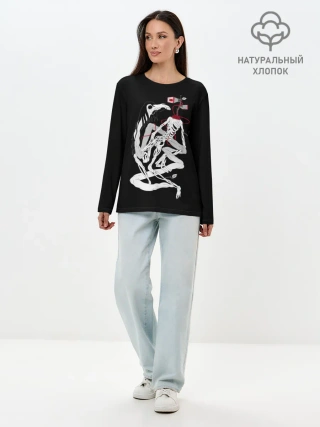 Лонгслив женский. Хлопок / СИРЕНОГОЛОВЫЙ И ЛОШАДЬ | SIREN HEAD & HORSE