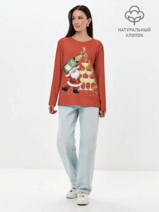 Лонгслив женский. Хлопок / Дед Мороз и шампанское