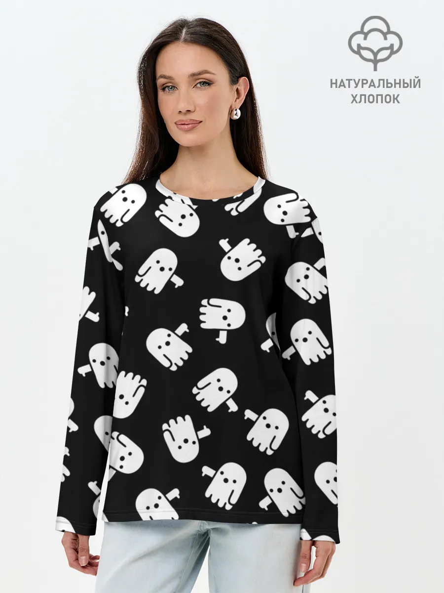 Лонгслив женский. Хлопок / ПРИВИДЕНИЯ УЗОР / HALLOWEEN