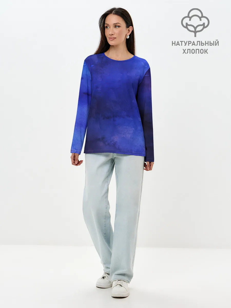 Лонгслив женский. Хлопок / Синее размытие
