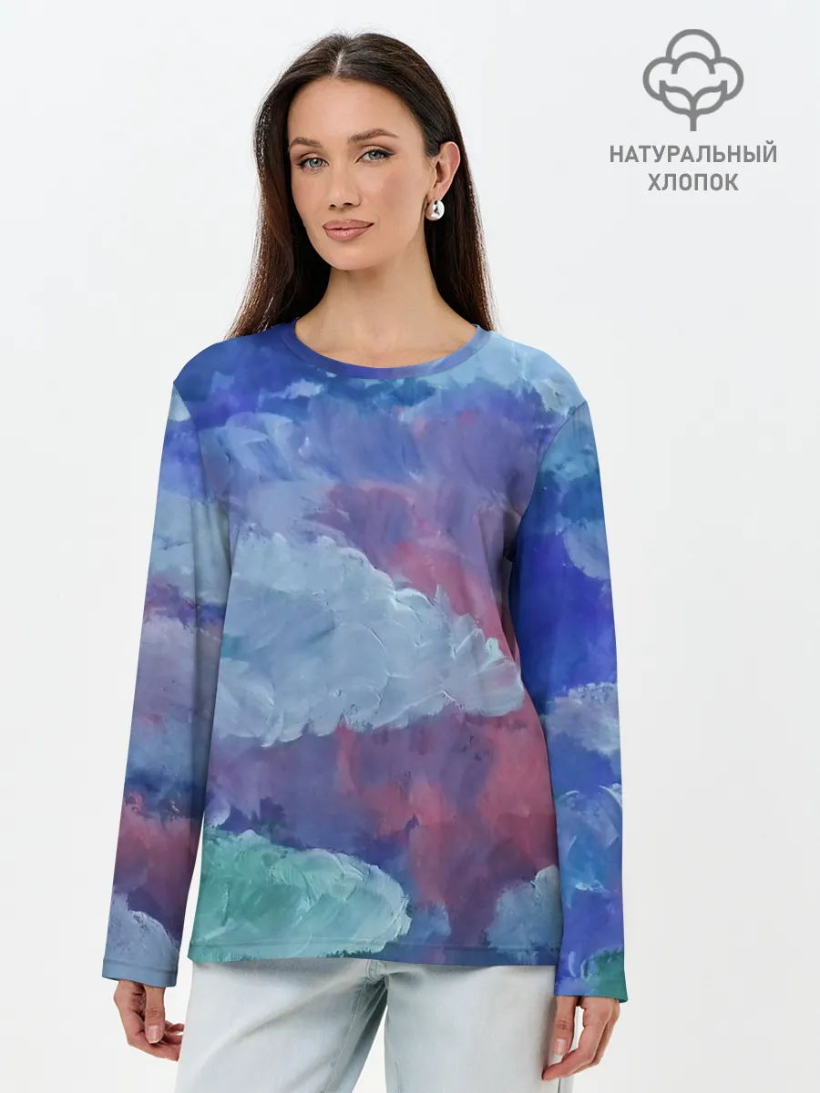 Лонгслив женский. Хлопок / Гуашевые облака