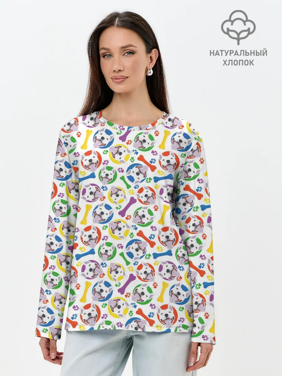 Лонгслив женский. Хлопок / Бультерьер