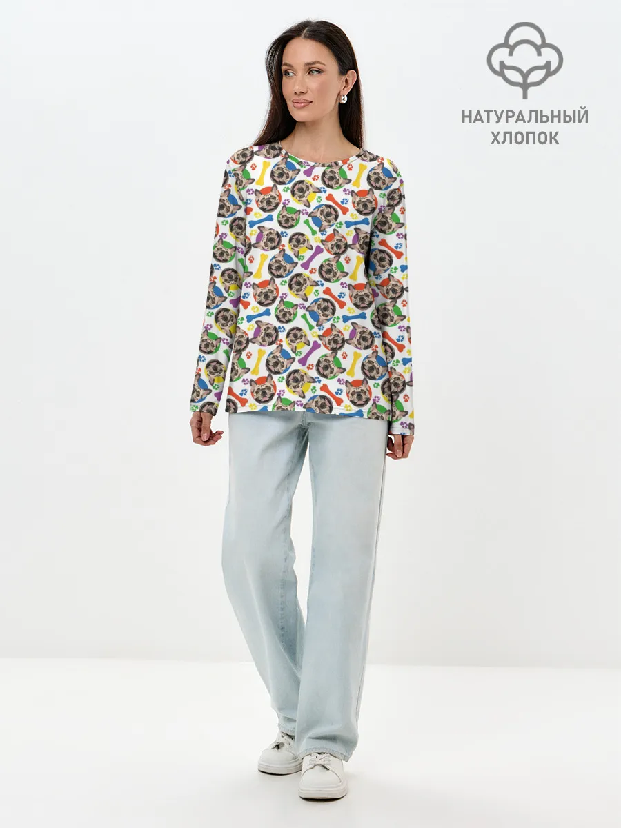 Лонгслив женский. Хлопок / Французский Бульдог