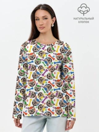 Лонгслив женский. Хлопок / Французский Бульдог