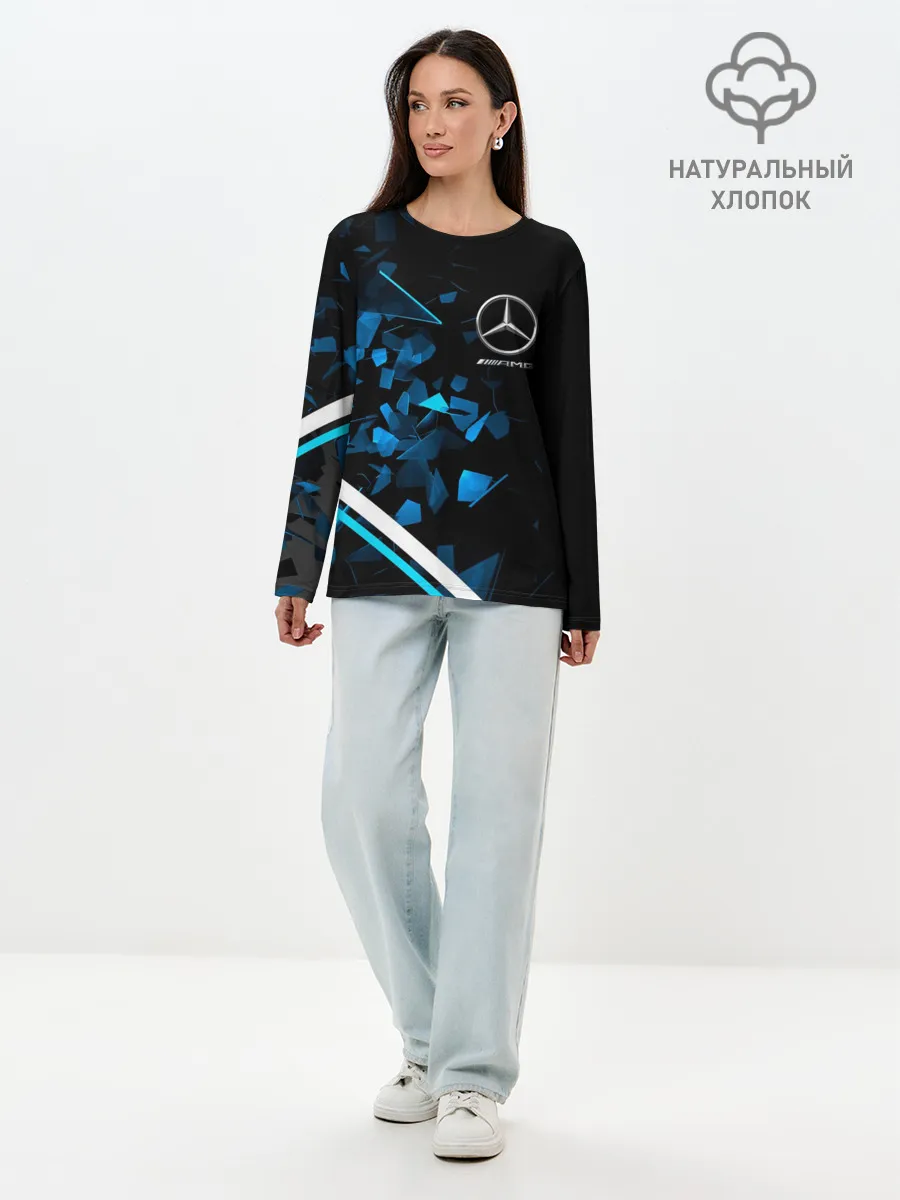 Лонгслив женский. Хлопок / Mercedes AMG | Осколки стекла
