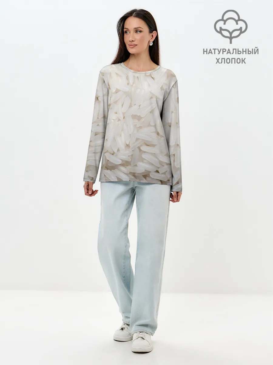 Лонгслив женский. Хлопок / Рис/еда