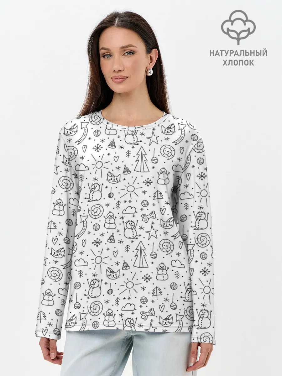 Лонгслив женский. Хлопок / Зимнее дудл настроение