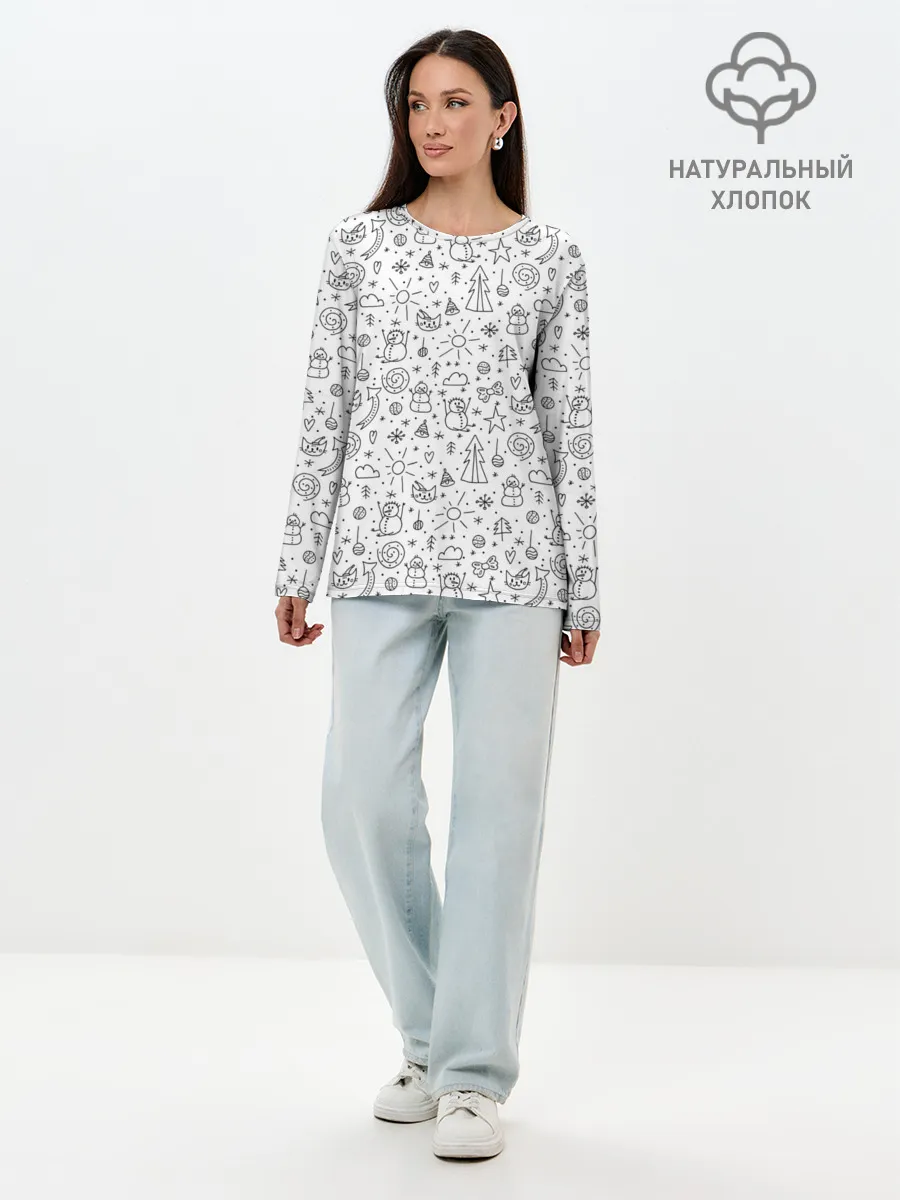Лонгслив женский. Хлопок / Зимнее дудл настроение
