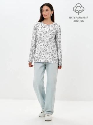 Лонгслив женский. Хлопок / Зимнее дудл настроение