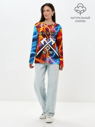 Лонгслив женский. Хлопок / NEW WORLD / НЬЮ ВОРЛД / МОЛНИИ