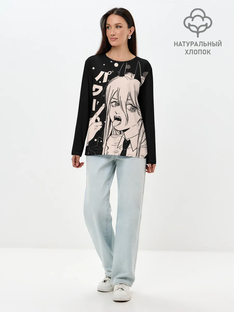 Лонгслив женский. Хлопок / Пауэр, Человек-бензопила