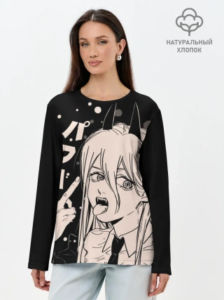 Лонгслив женский. Хлопок / Пауэр, Человек-бензопила